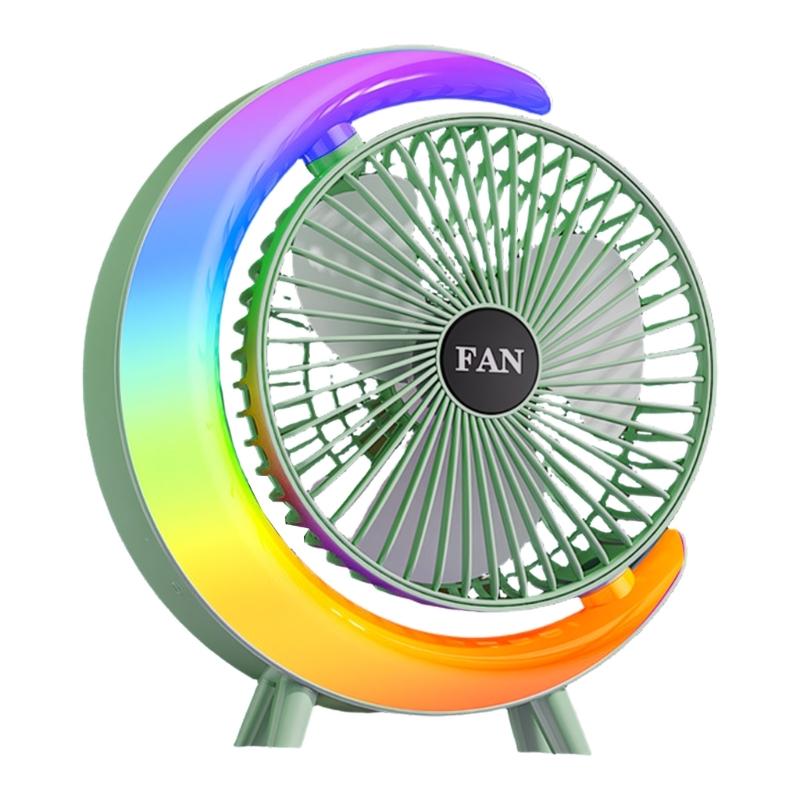 

Cooling Fan with 3 Speed Adjustable Direction Rechargeable Desk Outdoor Desk Fan with LED Light for Home Bedroom Camping зелёный