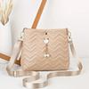 Stylish Wave Stripe Quilted Cat Pearl Pendant Decorative Simple Ladies Crossbody Bag Bag