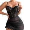 European and American Large-size Sex Underwear, Sexy Lace Steel Ring Suspender Nightdress, Perspective Mesh Pajamas