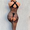 Women Sexy Fishnet Bodysuit High Waist Hollow Out Cross Back Lingerie Intimate Apparel Opening Nightwear