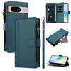 For Google Pixel 8a Leather Case 9 Card Slots Zipper Wallet Stand Phone Cover with Wrist Strap
