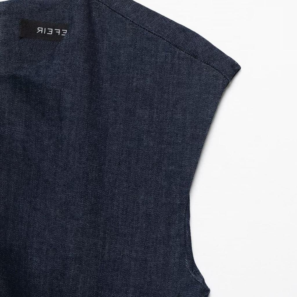 TAOP&ZA Elegant Round Neck Sleeveless Denim Dress with Waist Tie - Women's Spring/Summer Fashion