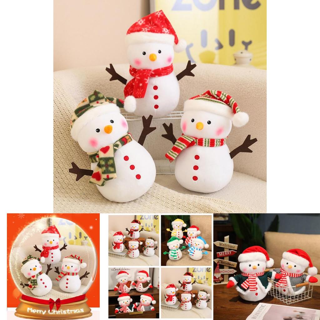 Adorable Plush Snowman Doll For Bedroom Decor Soft Stuffed Toy For Kids Christmas Gift