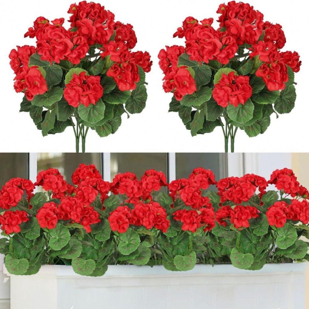 5-Head Design Artificial Geranium Flowers UV Resistant DIY Decoration Artificial Crabapple Blossom Simulated Flower