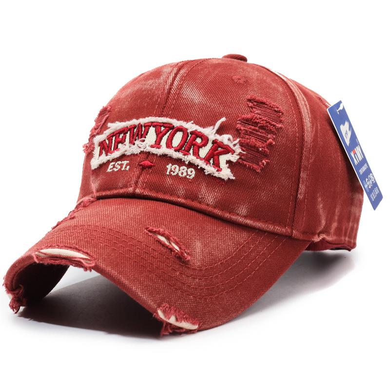 Letter New York Broken Hole Baseball Cap Washed Cotton Adjustable Embroidery Baseball Cap Sunscreen Hats For Man Women Fashion
