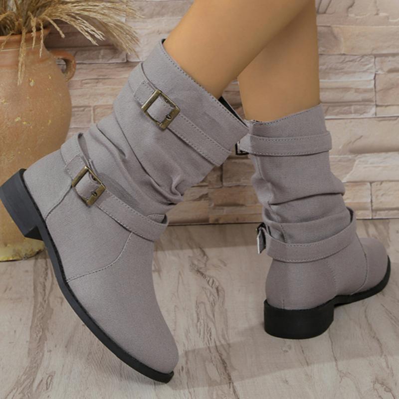 Autumn Women's Boots European and American Denim Belt Buckle Mid-calf Boots Ladies Mid-calf Fashion Boots
