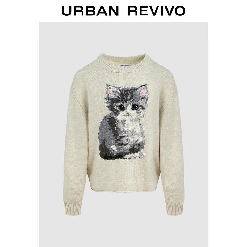 

Женский милый свитер с жаккардовым узором питомца, круглым вырезом и вязаной текстурой S