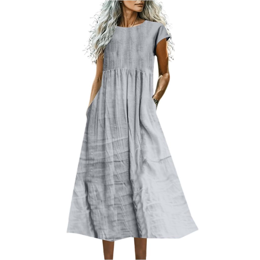 Dámské módní a ležérní jednobarevné bavlněné a lněné šaty