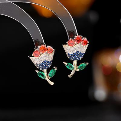 2022 neue Trend Süße Blume Stud Ohrringe 925 Silber Nadel Bunte Zirkonia Ohr Stud Frauen Luxus Schmuck