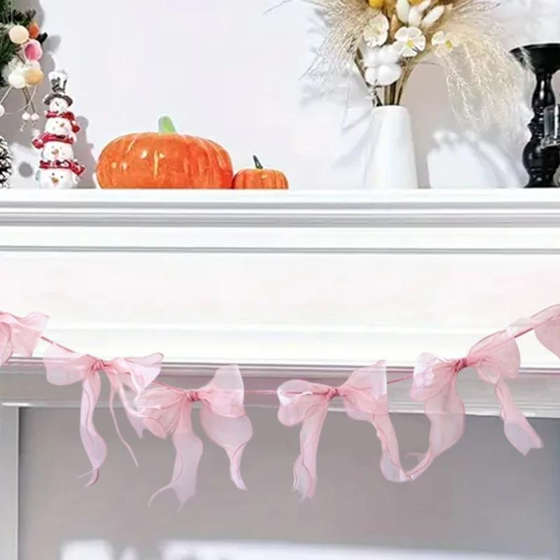 Top Quality Pink Bowknot Banner Hanging Pendant Garlands For Girls Princess Birthday Party Decor Baby Shower Wedding Party Photo