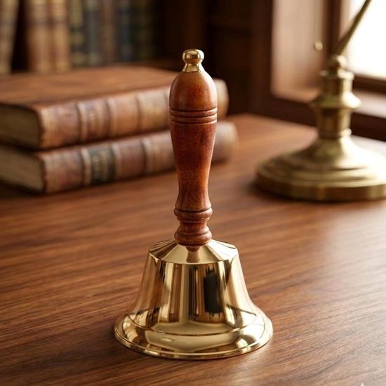 Solid Brass Hand Bell, Style Wooden Handle Service Bell, Rustic Decor
