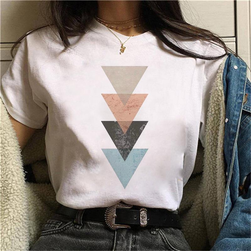 

Casual Creative Triangle Graphic Womens T-Shirt Summer Loose Tees 90S Short Sleeve O-Neck Blouses Ladies White Y2K Tops Clothing S білий