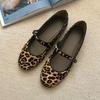 Leather French leopard print round head one-word buckle with Mary Jane single shoes women's 2025 new spring ballet flats