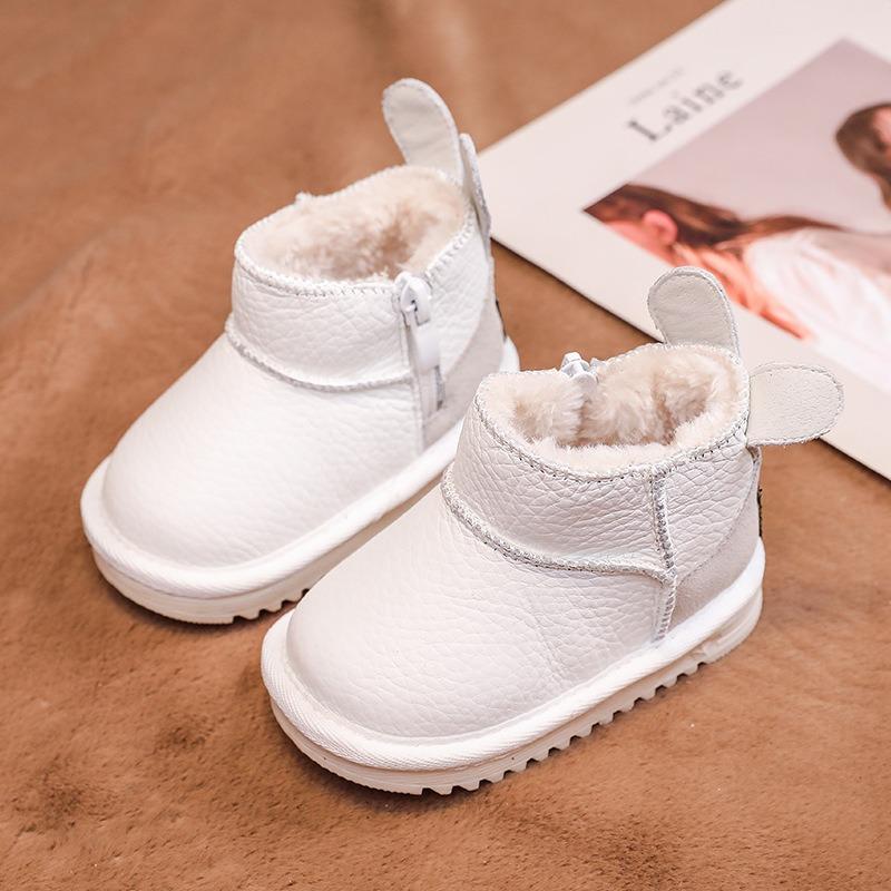 Winter Kinder Echtleder Stiefel für Baby Mädchen Jungen Schuhe Plüsch Kleinkind Schneestiefel Weiche Sohle Anti Rutsch Kinder Kleinkind Schuhe
