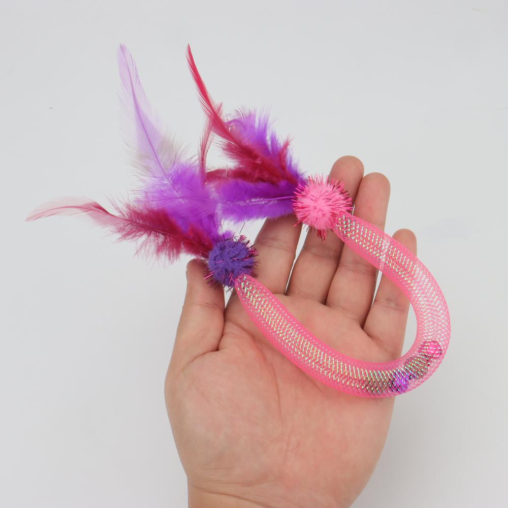 Feather Elastic Net Cat Toy Plush Ball Kitten Interactive Scratching Mint Ball Toys Pet Supplies