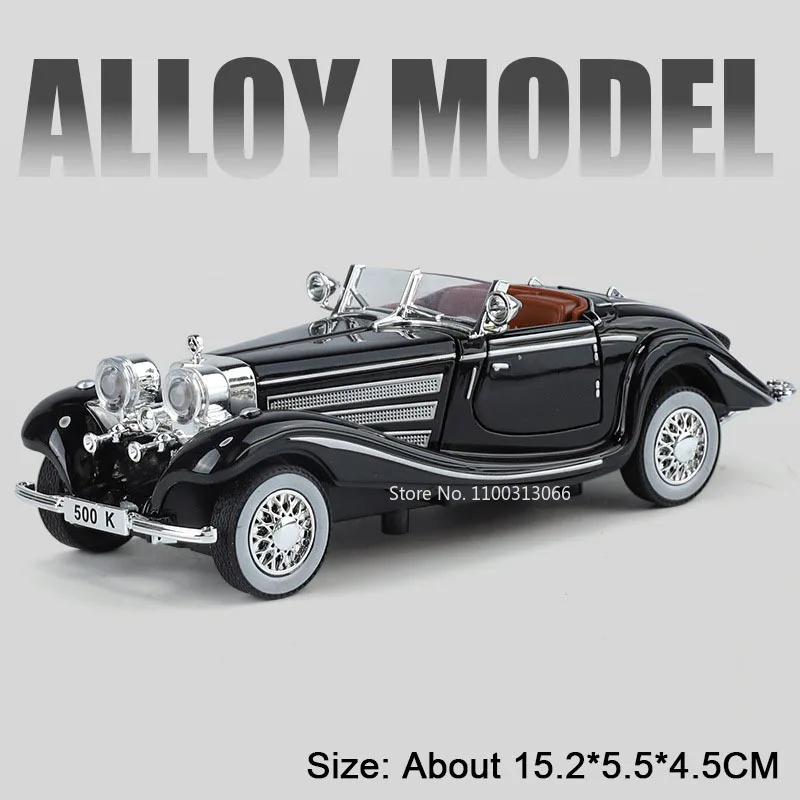 1:32 Scale Alloy 500K 300SL Cars Toys Diecast Models with Pull Back Light Music Miniature Vintage Car Kids Children's Day Gifts