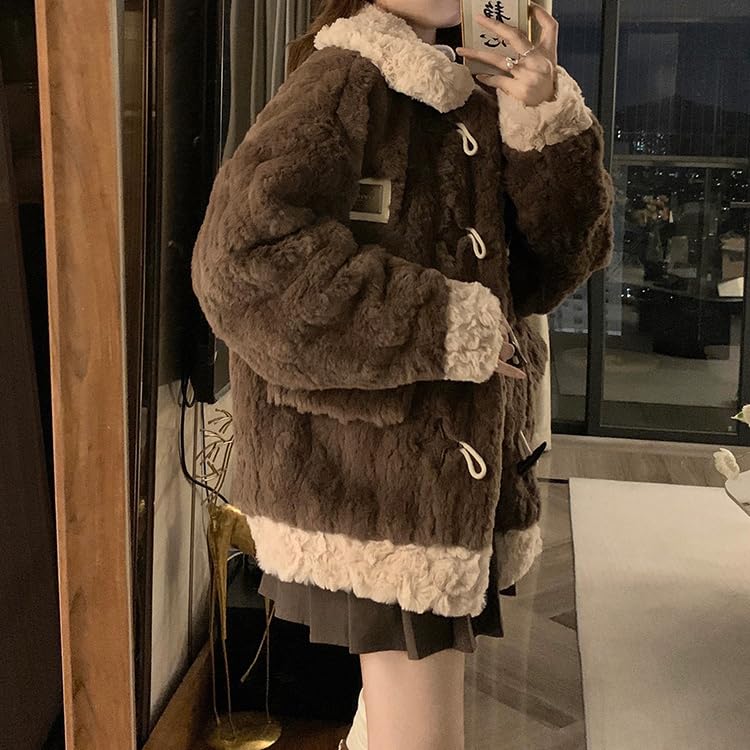 ZANBANG Toggle Button Boa Cute Boa Warm Loose Casual Fleece Plus YUEWT205 Women's Jacket, Coat, Outerwear, Fluffy, Fit, Fashion, Lining, Thick,