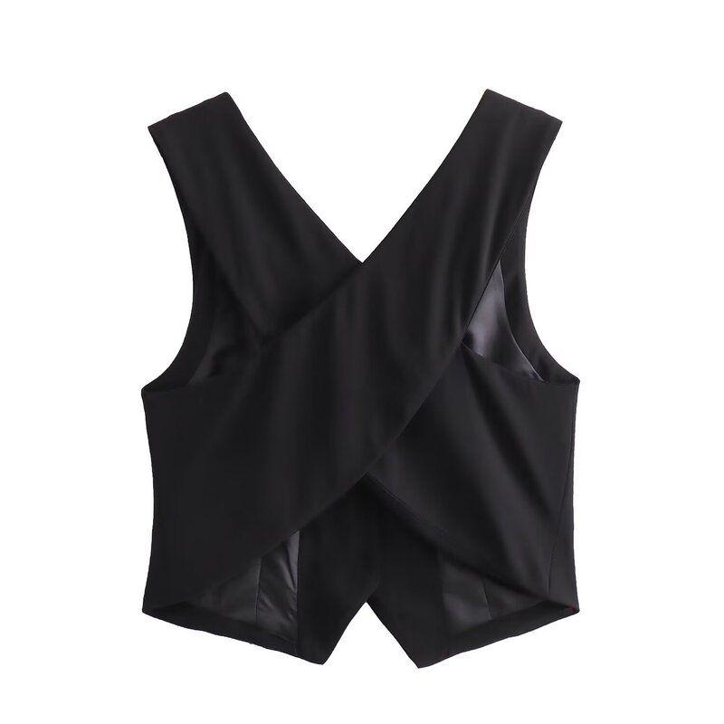 Fashion Style 2024 Spring New Arrival Women's Back Cross Detail Vest High Waist Flared Pants 7102022