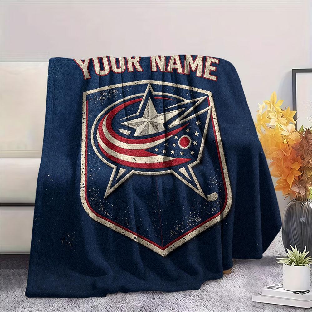 Custom Name,Columbus Blue Jackets Printed Flannel Blanket, soft throw for bedroom sofa, washable, Christmas present, great gift.