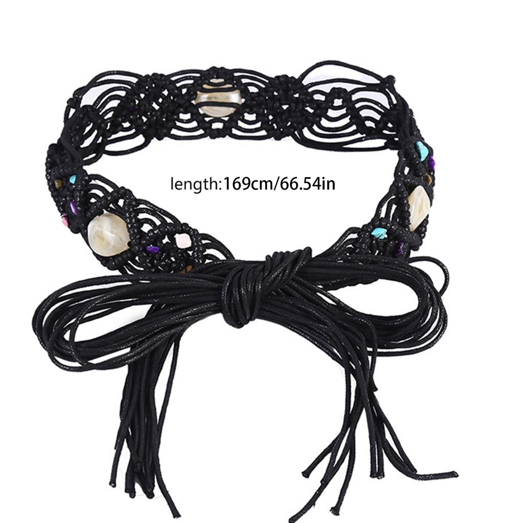 Hot Girl Cowgirl Waistband Western Woven Bohemian Style Tie Belt with Woven Beads Cowgirl Girls Waistband