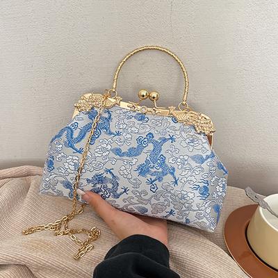 2025 Nová taška v čínskom štýle v tvare mušle, retiazková taška, nitovaná kabelka, rok Draka, potlačená dámska taška cez rameno, crossbody taška