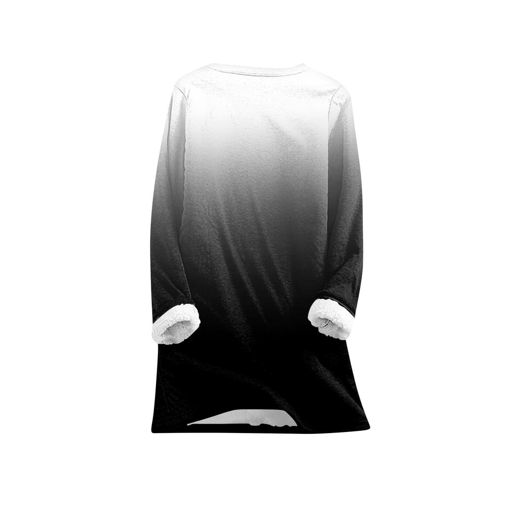 Women's Fashionable Printed Round Neck Long Sleeved Plush Warm Pullover Top