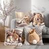 4Pcs Cute Bunny Rabbit Cushion Cover Sleeping Yawning Printed Pillow Case Polyester Home Decor Sofa Living Room 2D Flat
