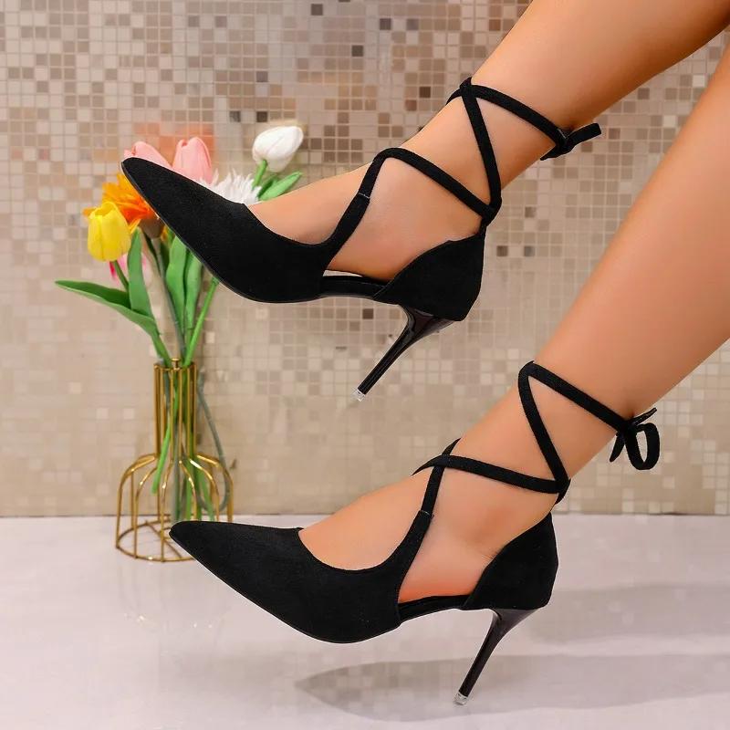 Fashion 2025 Fashion Ankle-wrap Women's High Heels Novelty Pointed Toe Lace Up Thin Heels Pumps for Retro Dress & Party Shoes Zapatos