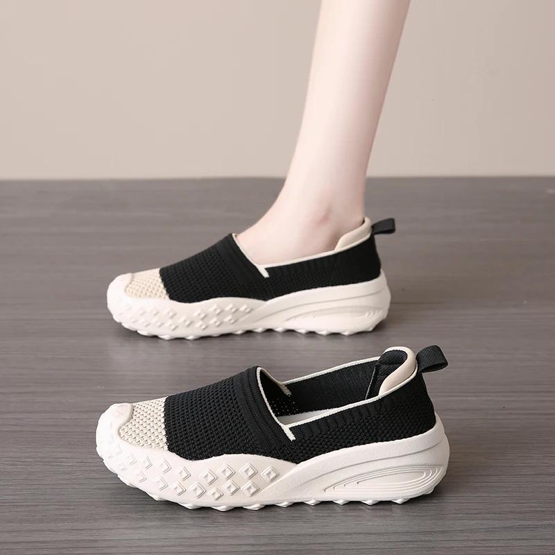 

Fashion Knit Loafers for Women Mesh Comfortable Slip On Casual Breathable Outdoor Walking Shoes Ladies Lightweight Sneakers 35 чёрный