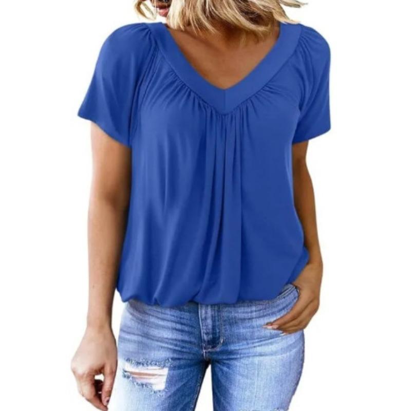 Personalized V-neck Raglan Sleeve Pleated Casual Daily Home T-shirt