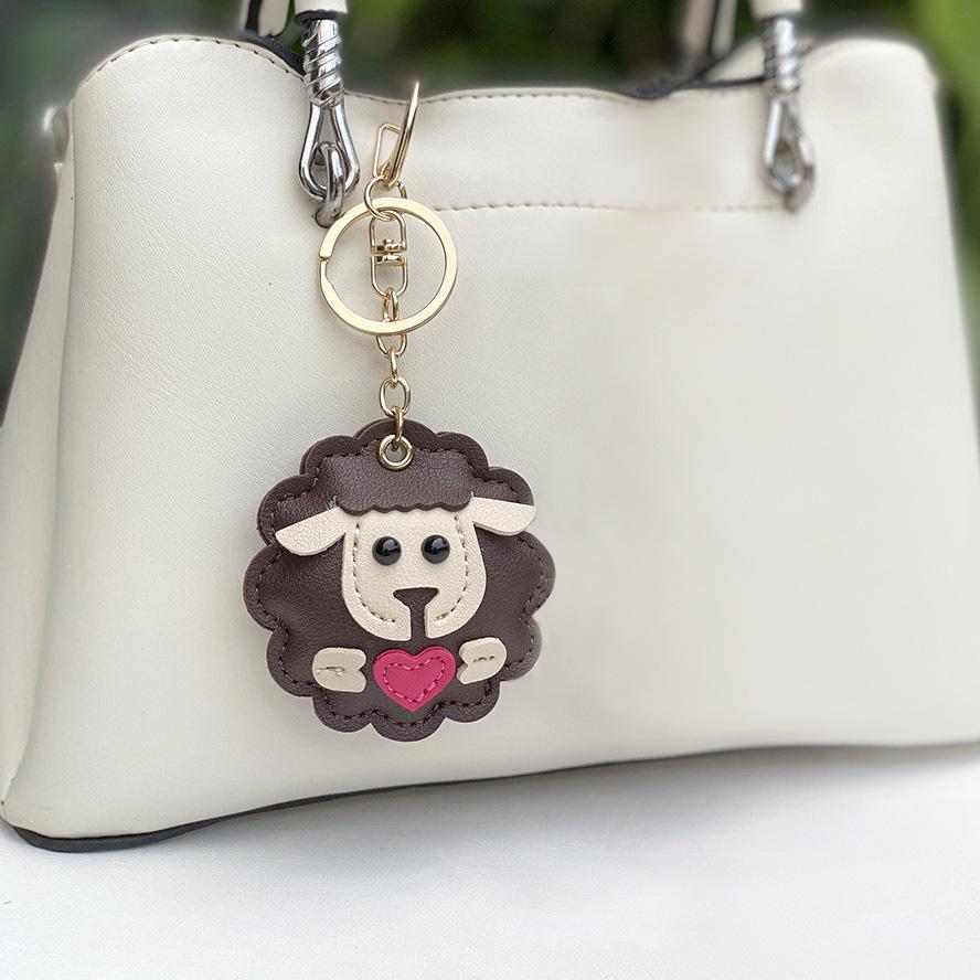Lamb Keychain Pendant: Multi-Layer Leather Tie Small Ornament PU Bag Charm