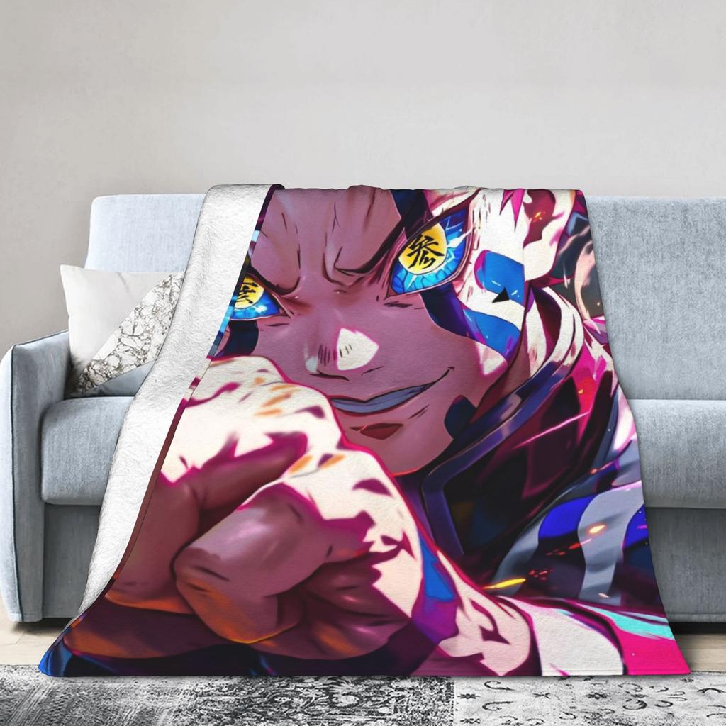 Akaza Blankets Velvet Anime Kimetsu No Yaiba Soft Throw Blanket for Car Sofa Couch Bedroom Quilt