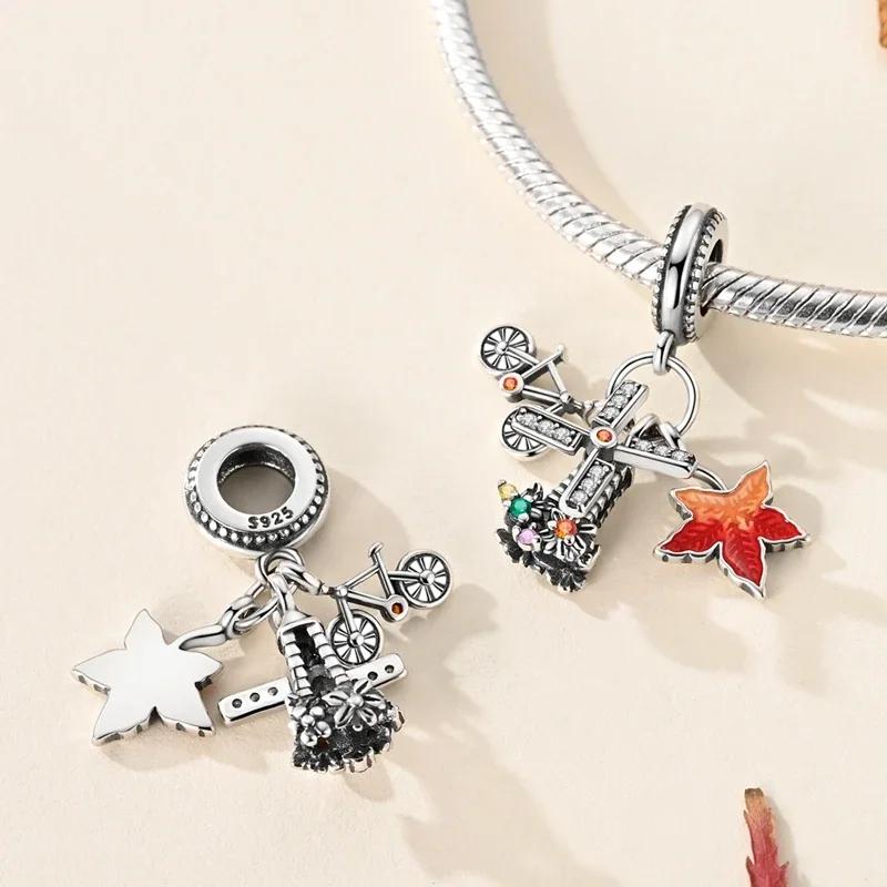 Copper Golden Autumn Series Charms Maple Leaves Pendants Pumpkin Beads Fit Original Bracelet Diy Jewelry Gift