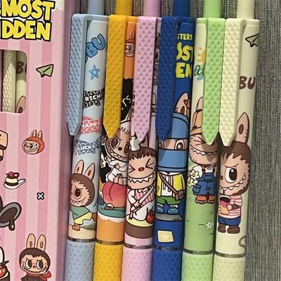 6 Unidades Lindo Bolígrafo de Gel de Dibujos Animados Labubu Kawaii 0.5mm Tinta Negra Bolígrafo de Presión Material Escolar Regalos de Papelería para Niña y Niño