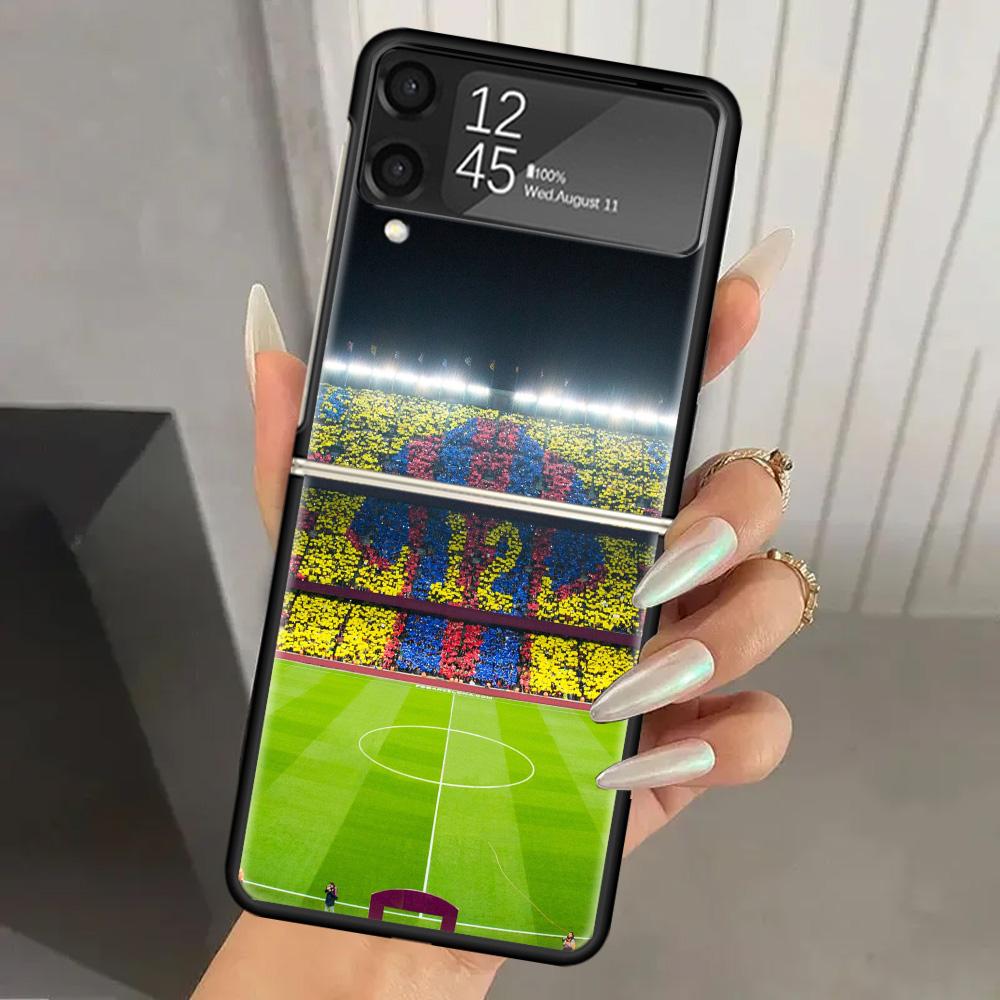 Football Soccer Ball Design Hard PC Phone Case For Samsung Galaxy Z Flip 6 5 4 3 Black Cover ZFlip6 Flip5 Flip4 5G Foldable Prin