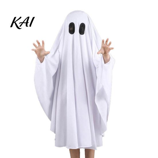 Geisterfest Kleidung Halloween Kostüm für Kinder Erwachsene, Cosplay Kostüm, Unisex Kleidung Gruseliger Weißer Umhang mit Schwarzen Augenlöchern