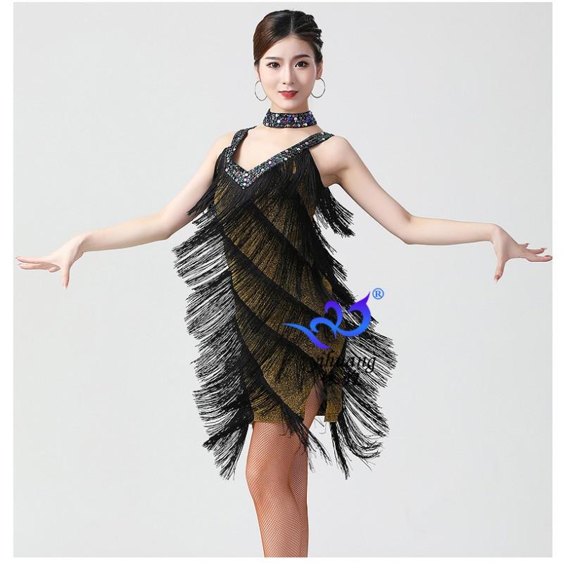 Latin Dance Performance Dress Sequin Fringe Skirt Stage Events Adult Sexy Costume