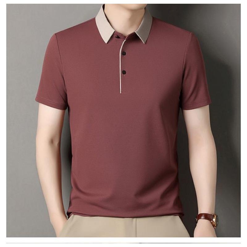 

Men s Color Collar Ice Silk Polo Shirt Short Sleeve Casual Business T-Shirt L красный