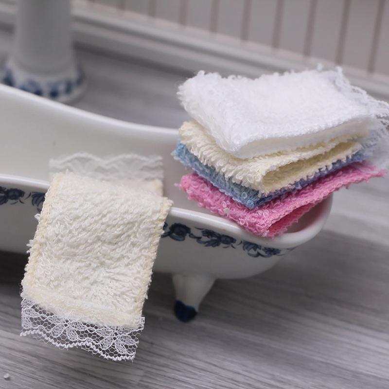 1PC Dollhouse Mini Bathroom Lace Towel Doll Bathroom Bath Towel Shooting Scene Props
