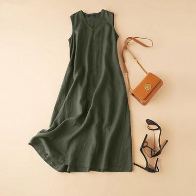 Women's Solid Color V-Neck Maxi Dress Casual Sleeveless Loose Dress for Summer & Spring Women's Clothing