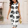 Women Plus Size Round Neck Sleeveless Cartoon Bulldozer Printed Bodycon Midi Dress