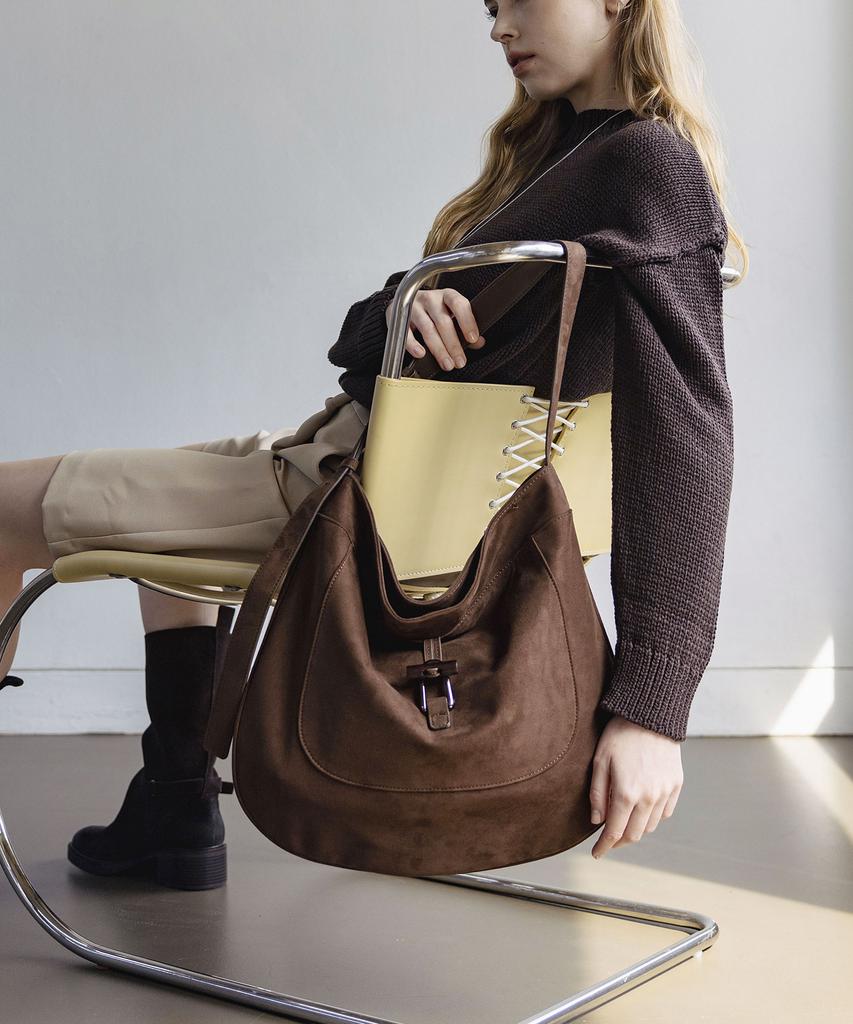 Moiqui Lune Suede Hobo Bag Dk Brown