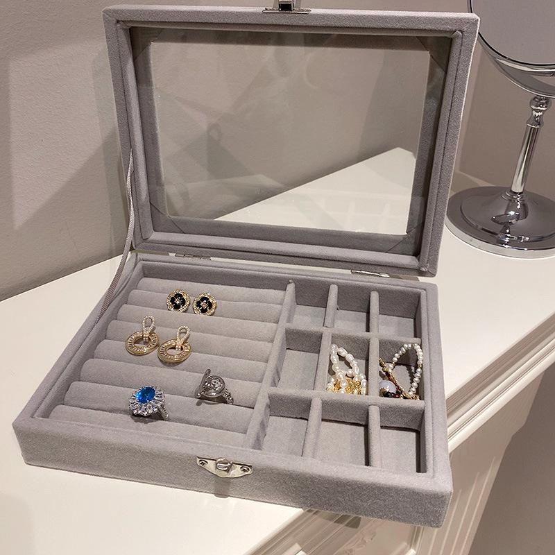 Elegant Petite Single-Compartment Jewelry Box - Secure Lock Clear Glass Lid Dust-Proof for Tiny Trinkets