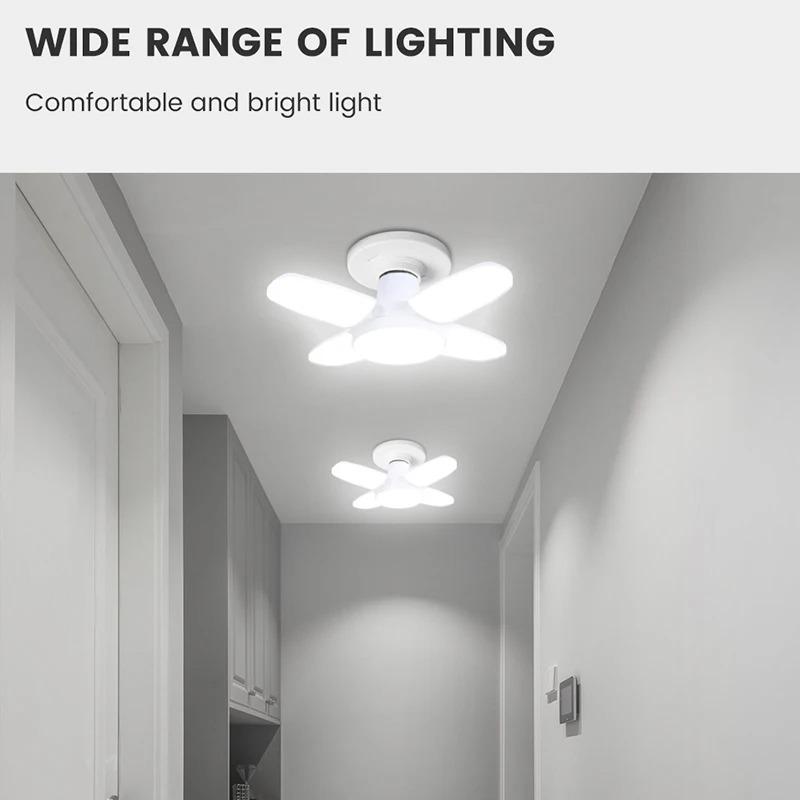 E27 Fan Shape Foldable 40LEDs Bulb AC220V/110V Deformation for Home Ceiling Lights Warehouse and Garage White Light 6500K Bulb