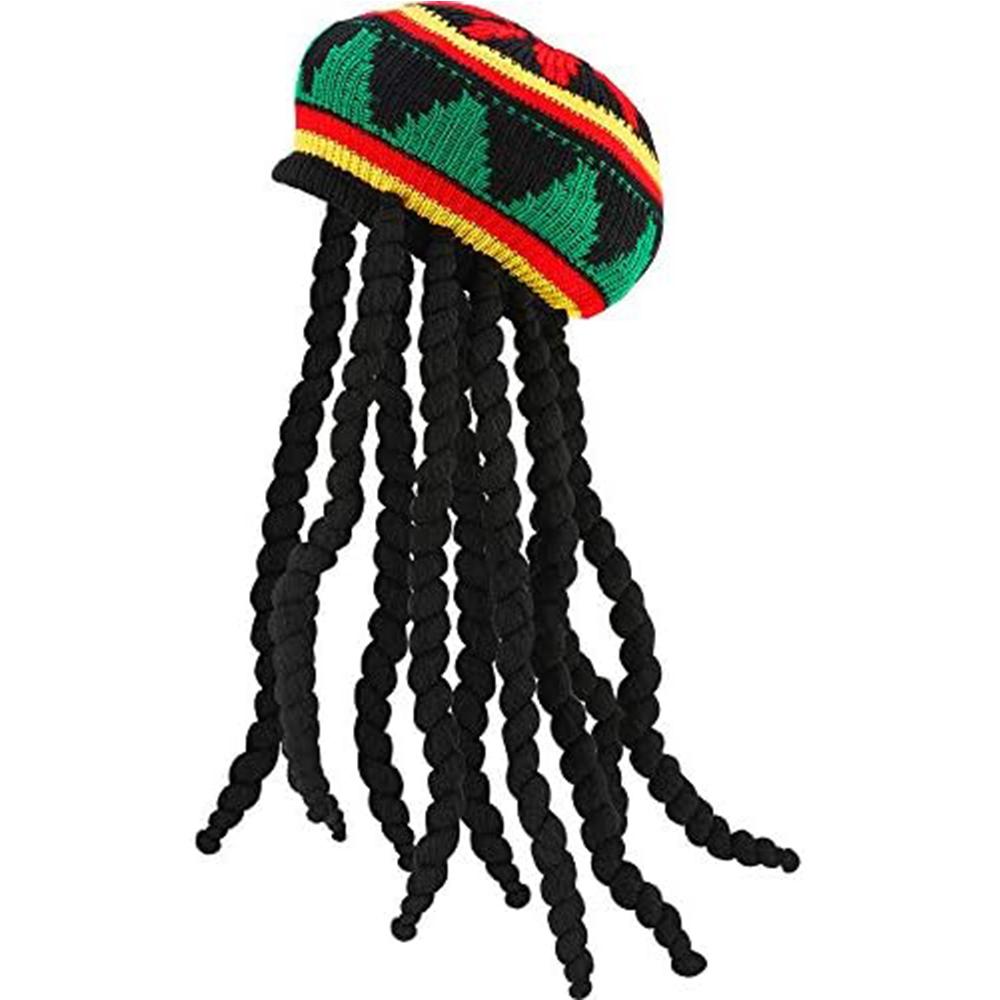 Rasta-Hut mit schwarzer Dreadlocks-Perücke Rasta-Perücke mit Dreads Lustiger Hut