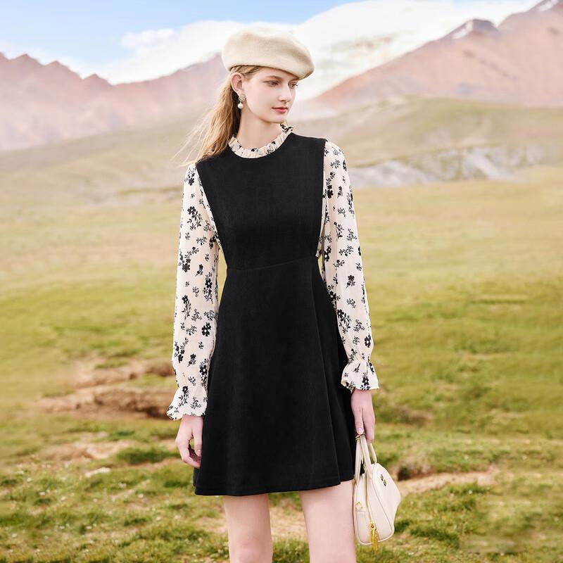 

Qiushui Yiren 2023 Autumn Faux Two-Piece Long Sleeve Dress XL