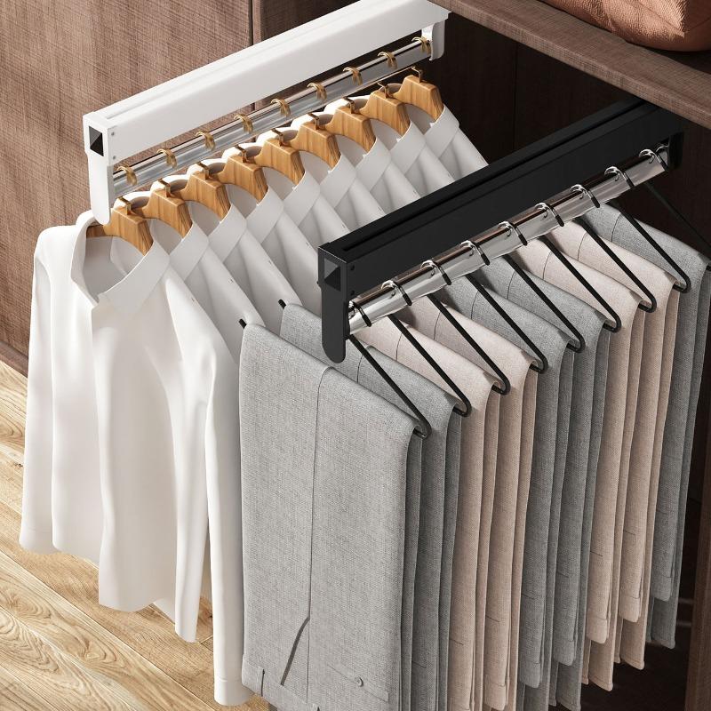 Wardrobe Sliding Rail Pants Hanger Retractable Clothes Rack Modern Bedroom Coat Racks Metal Aesthetic Multifunctional Hangers