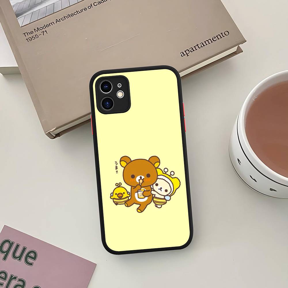 Cartoon Rilakkuma Bear Phone Case For iPhone 11 12 13 14 15 16 Pro Plus X XS MAX Matte Bumper Shockproof Cover