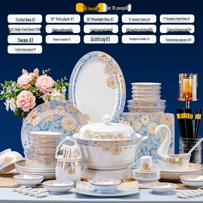 RuHan Beautiful Time 72-Piece Jingdezhen Bone China Tableware Set