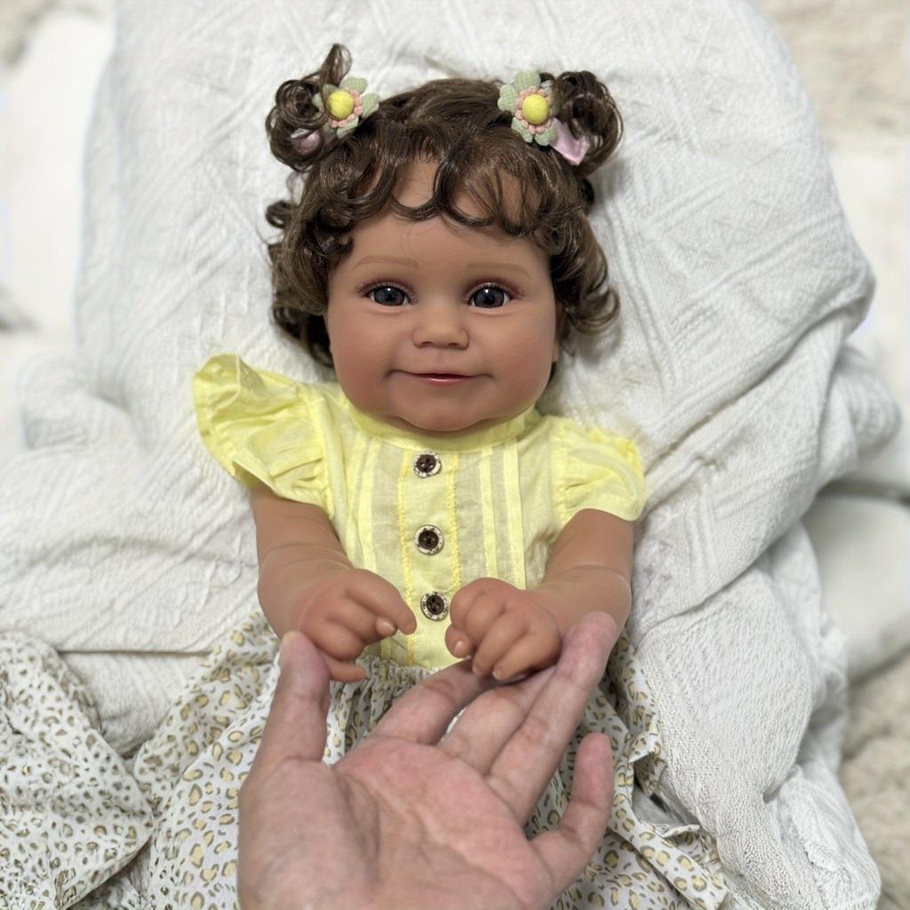 BZDOLL 20inch 50cm Full Body Soft Vinyl Limb Newborn Baby Doll Reborn Bebe Girl with Black Skin Lovely Birthday Gift Art Toy for Kids